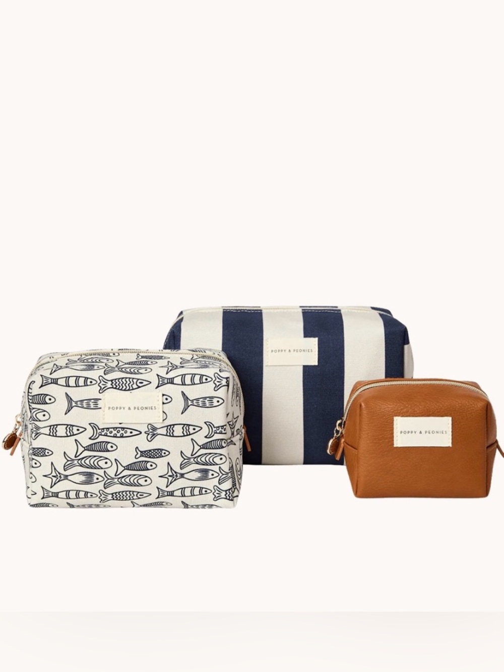 Poppy & Peonies Navy Stripe Cosmetic Bag 3 Pc Set! 💥Last One!